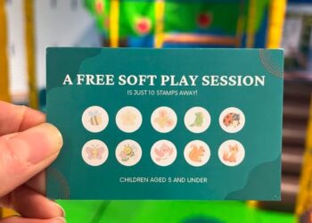 May be an image of trampoline and text that says 'A FREE SOFT PLAY SESSION ISJUST 10 STAMPSAWAY! SJUST1OSTAMPSAWAY! STAMPS AWAY! 79 CHILDREN AGED CHILDRENAGEDSANDUNDER 5 AND UNDER'